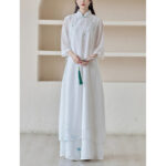 Buddha Stones Bamboo Cheongsam Dress Midi Dress Wide Leg Pants Meditation Spiritual Zen Practice Clothing Women's Meditation Cloth BS 5