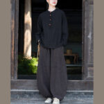 Buddha Stones Solid Color Loose Button Blouse Long Sleeve Shirt Top Long Sleeve Shirt BS 37