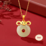 Buddha Stones 925 Sterling Silver Hetian Jade Chinese Zodiac Year of the Dragon Red Agate Luck Protection Necklace Pendant (Extra 30% Off | USE CODE: FS30) Necklaces & Pendants BS Goat