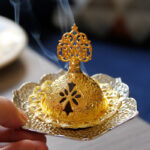 Buddha Stones Gold Leaf Coaster Spiritual Mini Alloy Metal Incense Burner Incense Burner BS 22