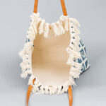 Buddha Stones Large Capacity Boho Geometry Print Tassel Canvas Tote Shoulder Bag Shoulder Bag BS 1