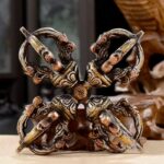 Buddha Stones Tibetan Handmade 5 Prong Double Dorje Copper Iron Thunderbolt Strength Vajra Double Dorje BS 8