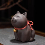 Buddha Stones Mini Lovely Cat Tea Pet Purple Clay Figurine Desk Decoration Decorations BS Cat Sitting 8*4.5*7.5cm