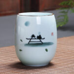 Buddha Stones Koi Fish Lotus Landscape Dandelion Peony Flower Ceramic Teacup Kung Fu Tea Cup Cup BS Zen State 7.8cm*8.1cm*180ml