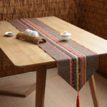 Buddha Stones Classic Chinese Style Lotus Koi Fish Flower Crane Calligraphy Enlightenment Cotton Linen Tassels Table Runner Table Runner BS 10