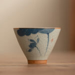 Buddha Stones Persimmon Boat Koi Fish Lotus Ceramic Teacup Kung Fu Tea Cup 50ml Cup BS Blue Lotus 6.6cm*4.9cm*50ml