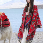 Buddha Stones Tibetan Shawl Triangle Pattern Hooded Cloak Winter Cozy Travel Scarf Wrap Tibetan Shawl BS 8