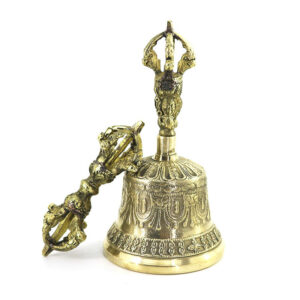 Buddha Stones Tibetan Meditation Bell and Vajra Dorje Copper Balance Handmade Decoration Set Buddhist Supplies BS main