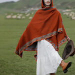 Buddha Stones Tibetan Shawl Border Small Floral Flower Hooded Cloak Winter Cozy Travel Scarf Wrap Tibetan Shawl BS 5