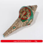 Buddha Stones Tibetan Handmade Shankha Om Mani Padme Hum Buddha Avalokitesvara Turquoise Conch Shell Positive Decoration Decorations BS Eight Auspicious Symbols-Sakyamuni 32.5*11.5cm