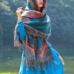 Buddha Stones Tibetan Vine Leaves Pattern Design Shawl Cozy Travel Scarf Wrap Tibetan Shawl BS Blue