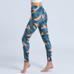 Buddha Stones Leaves Print Pants Sports Fitness Yoga High Waist Leggings Women's Yoga Pants Leggings BS Steelblue Yellow Leaves XL(Waist 72cm/Hips 87cm/Length 88.5cm)