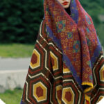 Buddha Stones Tibetan Shawl Brown Blue Red Geometric Shapes Pattern Winter Cozy Travel Scarf Wrap Tibetan Shawl BS 9