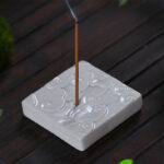 Buddha Stones Mini Auspicious Clouds Design Healing Stick Ceramic Small Incense Burner Decoration Incense Burner BS Square Auspicious Cloud 5*5*0.5cm White