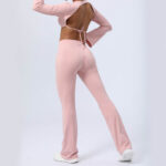 Buddha Stones Long Sleeve Backless Strap Top Bra Flare Pants Fitness Yoga Outfit 2-Piece Outfit BS 41