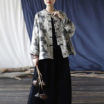 Buddha Stones Black Gray Print Frog-button Design Long Sleeve Cotton Linen Jacket Shirt With Pockets Women's Shirts BS 30
