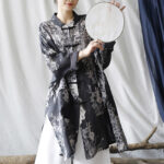 Buddha Stones Blue White Flowers Frog-Button Long Sleeve Ramie Linen Jacket Shirt With Pockets 9