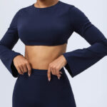 Buddha Stones Long Sleeve Backless Strap Top Bra Flare Pants Fitness Yoga Outfit 2-Piece Outfit BS 33