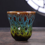 Buddha Stones Vintage Kiln Change Design Ceramic Coffee Mug Tea Cup 150ml Coffee Mug BS Blue Yellow 7.5cm*7.5cm*150ml