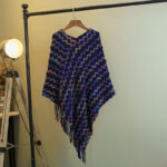 Buddha Stones Tibetan Colorful Striped Shawl Tassels Pullover Winter Cozy Travel Scarf Wrap Tibetan Shawl BS Blue 85*75cm