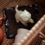 Buddha Stones Mini Lucky Cat Kitten Tea Pet Ceramic Home Desk Figurine Decoration With Bamboo Mat Decorations BS 15