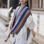 Buddha Stones Tibetan Shawl Colorful Striped Wavy Line Tassels Winter Cozy Travel Scarf Wrap Tibetan Shawl BS 6