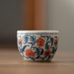 Buddha Stones Koi Fish Arowana Peony Sunflower Ceramic Teacup Kung Fu Tea Cup 60ml Cup BS Peony 5.9cm*4.3cm*60ml
