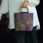 Buddha Stones Purple Magpie Birds Branches Bamboo Handles Handbag Handbags BS 11