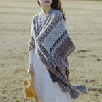 Buddha Stones Tibetan Shawl Gray Brown Striped Knitted Tassels Winter Cozy Travel Scarf Wrap Tibetan Shawl BS 13