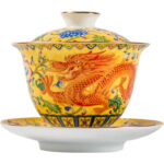 Buddha Stones Dragon Phoenix Flower Design Ceramic Gaiwan Sancai Teacup Kung Fu Tea Cup And Saucer With Lid Cup BS 11