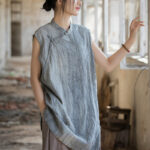 Buddha Stones Handmade Tie Dye Ramie Linen Frog-Button Sleeveless Vest 3