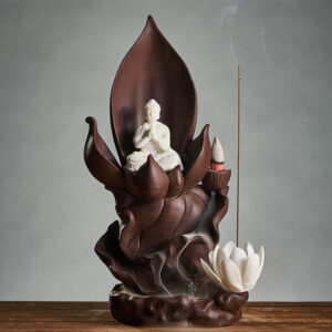 Buddha Stones Lotus Buddha Avalokitesvara Enlightenment Purple Clay Incense Burner Decoration Incense Burner BS Lotus Tathagata Buddha