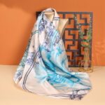 Buddha Stones Oil Painting City Snow Scene Castle Lotus 100% Mulberry Silk Neck Hair Scarf Silk Shawl BS Castle Blue Lotus