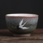 Buddha Stones Auspicious Crane Ceramic Teacup Kung Fu Tea Cup Bowl Cup BS 7.5cm*4.6cm*110ml