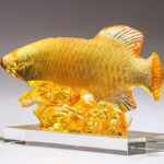 Buddha Stones Handmade Liuli Crystal Koi Fish Art Piece Luck Home Office Decoration Decorations BS 13