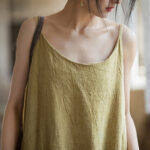 Buddha Stones Summer Spaghetti Strap Handmade Tie Dye Linen Midi Cami Dress Midi Dress BS 4