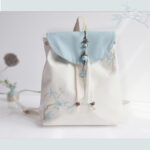 Buddha Stones Handmade Embroidered Large Capacity Canvas Backpack Backpack BS Plum Blossom Bamboo