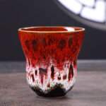 Buddha Stones Vintage Kiln Change Design Ceramic Coffee Mug Tea Cup 150ml Coffee Mug BS Red White 7.5cm*7.5cm*150ml