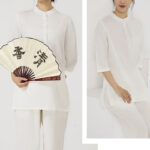 Buddha Stones 2Pcs Solid Color Three Quarter Shirt Top Pants Meditation Zen Tai Chi Cotton Linen Clothing Women's Set Women's Meditation Cloth BS 11