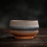 Buddha Stones Simple Brown Striped Texture Ceramic Teacup Kung Fu Tea Cup Bowl Cup BS Zen Style 80ml