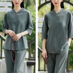 Buddha Stones 2Pcs Shirt Top Pants Meditation Zen Tai Chi Cotton Linen Clothing Women's Set Women's Meditation Cloth BS 19