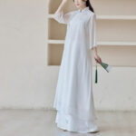 Buddha Stones Bamboo Cheongsam Dress Midi Dress Wide Leg Pants Meditation Spiritual Zen Practice Clothing Women's Meditation Cloth BS 4