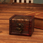 Buddha Stones Retro Small Square Wood Jewelry Box Lotus Grass Flower Grape Copper Coin Daffodil Jewelry Storage Box Jewelry Box BS Lotus 8*6.5*6cm