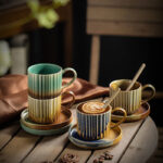 Buddha Stones Retro Striped Kiln Change Ceramic Coffee Mug Rough Pottery Tea Coffee Cup With Saucer 250ml Coffee Mug BS main