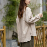 Buddha Stones Frog-Button Design Shirt Tai Chi Meditation Top Clothing Ramie Linen Jacket Jacket Shirt BS 19