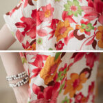Buddha Stones Red Blue Green Flowers Midi Dress Cotton Half Sleeve Dress With Pockets Midi Dress BS 8