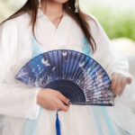 Buddha Stones Butterfly Flowers Handheld Silk Bamboo Folding Fan