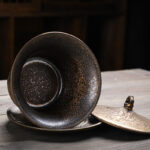 Buddha Stones Retro Rust Glaze Ceramic Gaiwan Sancai Teacup Kung Fu Tea Cup And Saucer With Lid Cup BS 6