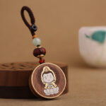 Buddha Stones Ebony Wood Rosewood Buddha Avalokitesvara Om Mani Padme Hum Balance Car Key Chain Decoration Key Chain BS Rosewood Avalokitesvara