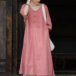 Buddha Stones Handmade Tie Dye Ramie Linen Frog-Button Midi Dress Wide Leg Pants With Pockets Midi Dress&Wide Leg Pants BS Pink Dress(Dress Only) F(Fit for US4-8/10; UK/AU8-12/14; EU36-40/42)